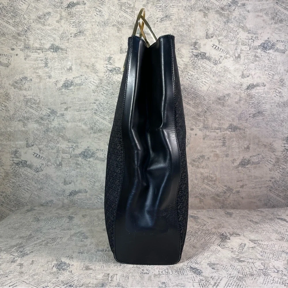 LOEWE Vintage Anagram Monogram Canvas Tote Black Leather Large Spain
